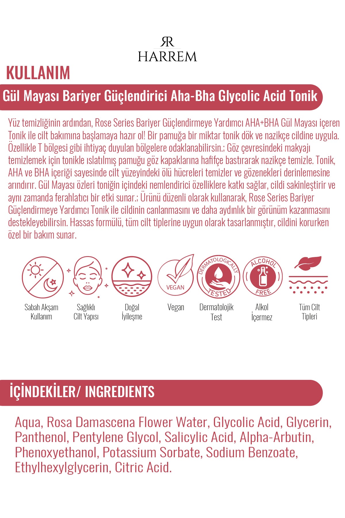 Rose Series Gül Mayası Bariyer Güçlendirici Aha Bha Glycolic Acid Tonik 200 ML