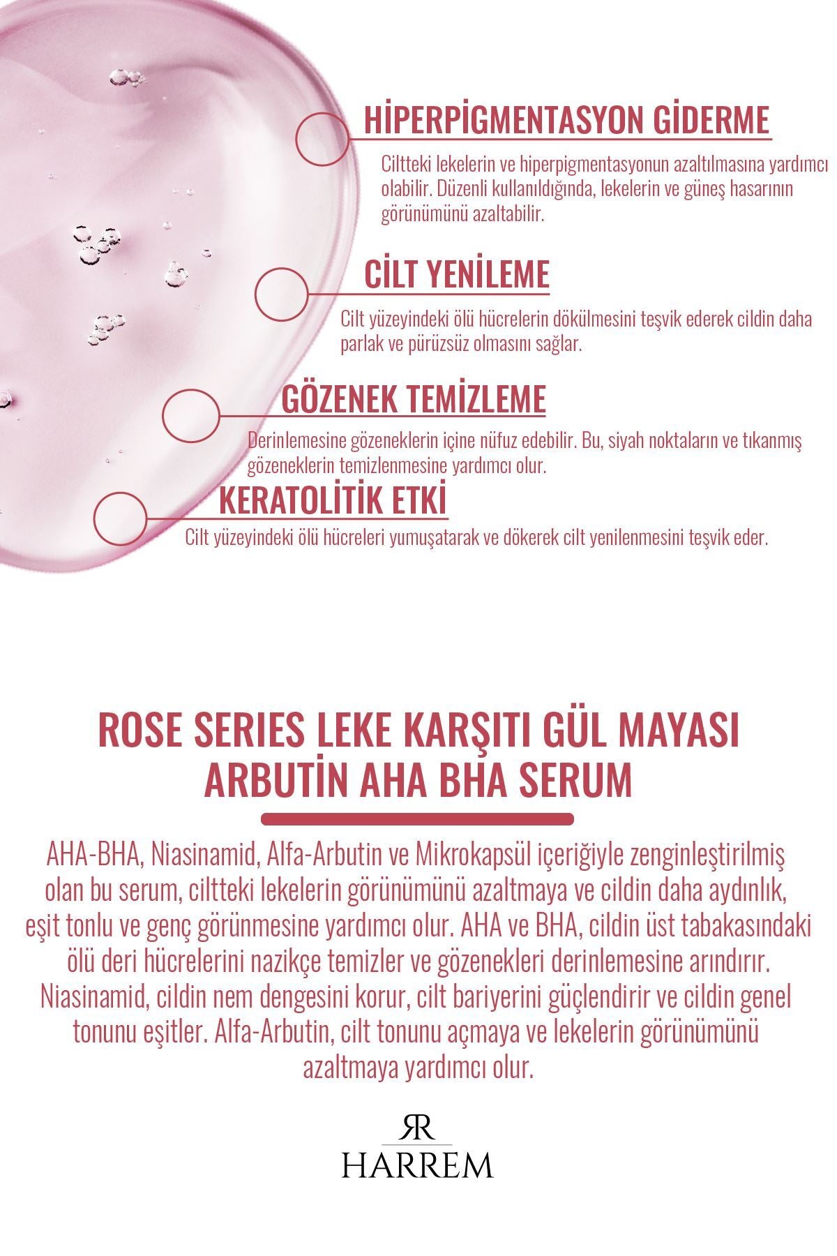 Rose Series Leke Karşıtı Gül Mayası Arbutin Aha Bha Serum 30 ML